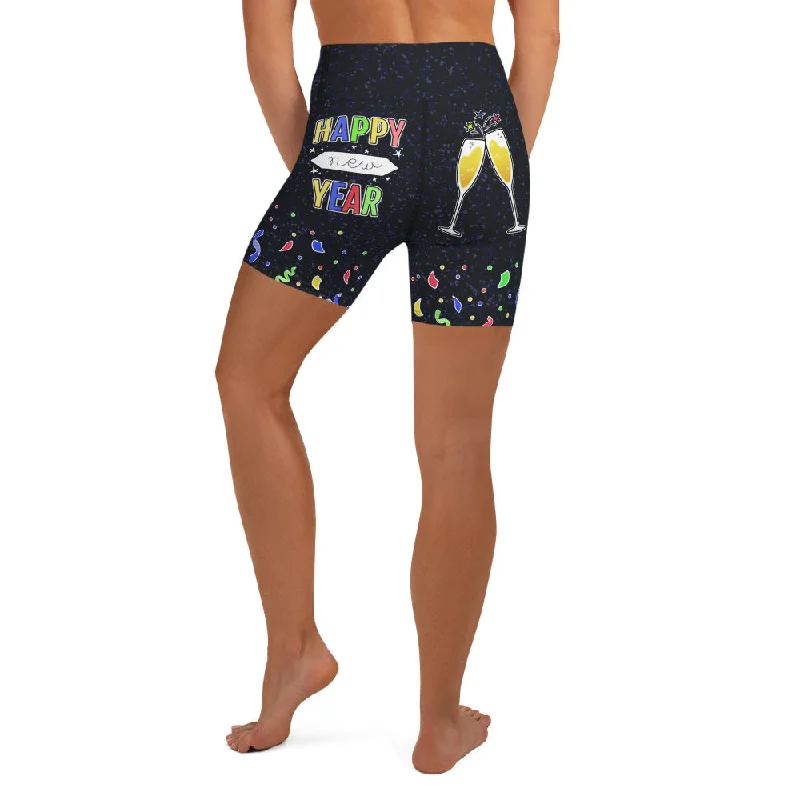 Elegant Style New Year Cheers Yoga Shorts