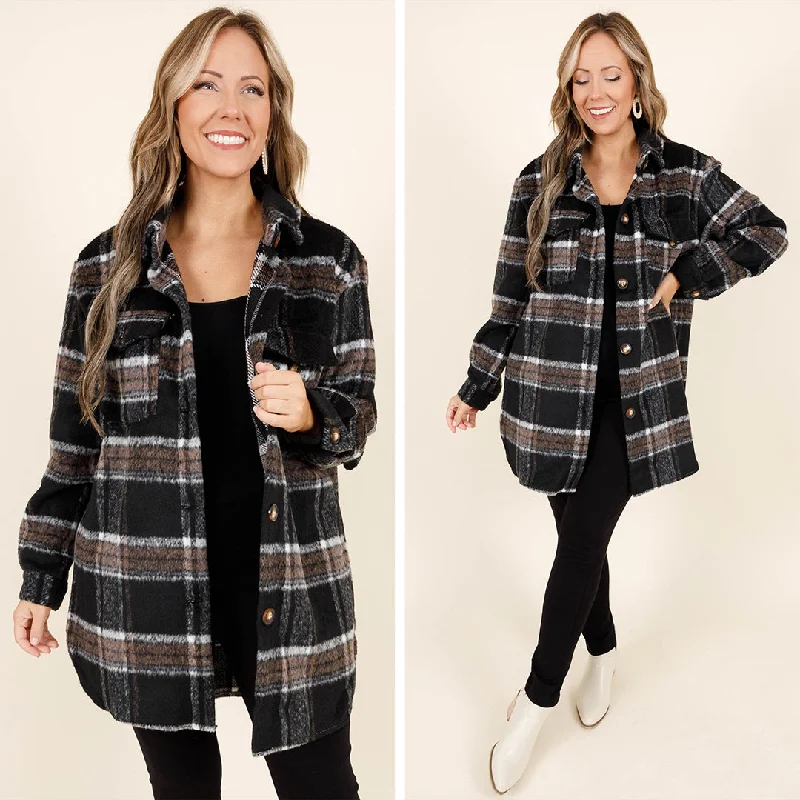 Retro Fashion No More Tricks Shacket, Black