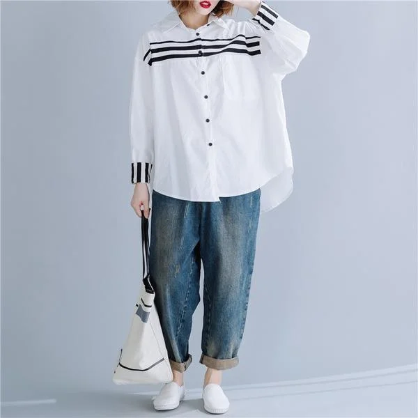 Personalized Design omychic cotton autumn vintage korean style plus size Casual loose shirt women blouse 2020 clothes ladies tops streetwear