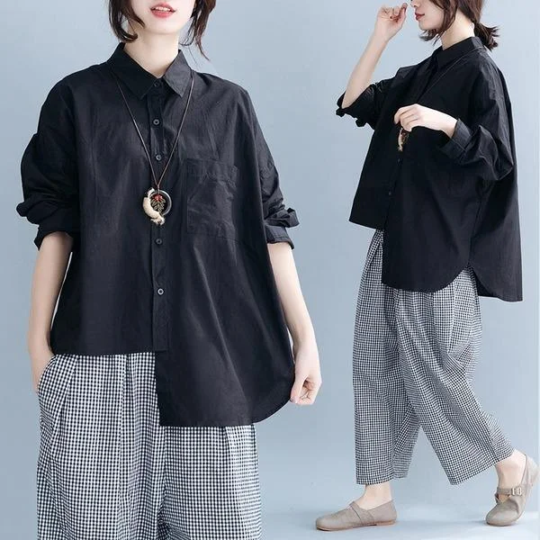 Romantic Data omychic cotton linen autumn vintage korean plus size Casual loose shirt women blouse 2020 clothes ladies tops streetwear
