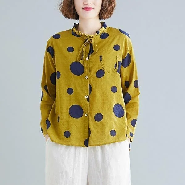 Comfortable Series omychic cotton linen plus size vintage dot korean Casual loose spring shirt women blouse 2020 clothes ladies tops streetwear