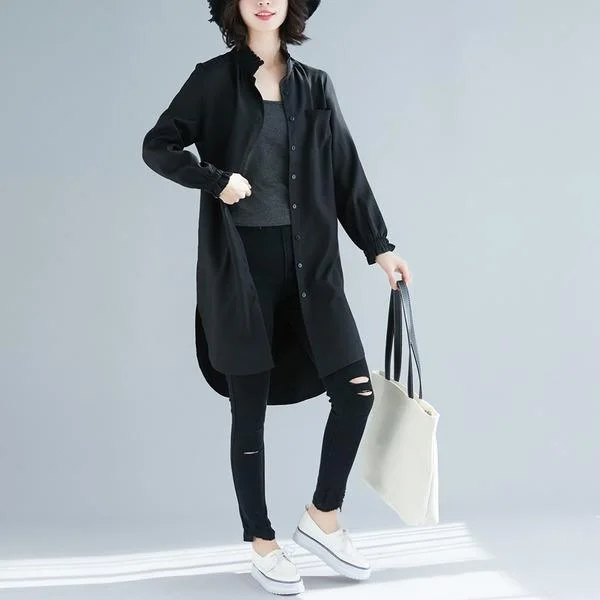 Goddess Style omychic plus size black cotton vintage korean Casual loose spring shirt women blouse 2020 clothes ladies tops streetwear