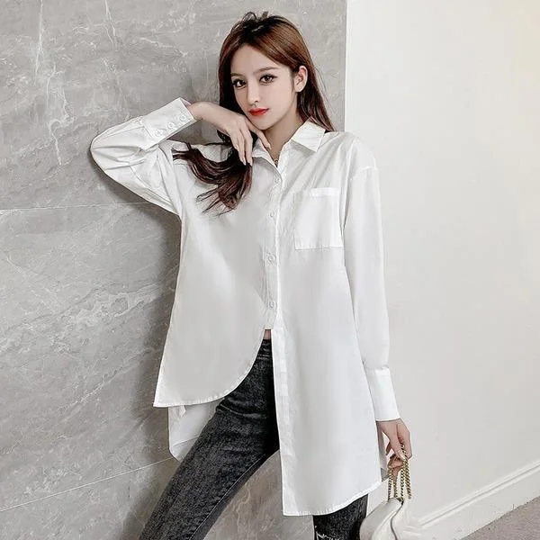 Elegant Design omychic white cotton autumn korean style plus size Casual loose shirt women blouse 2020 clothes ladies tops streetwear