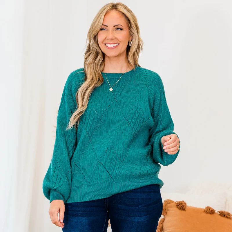 Classic Style Open My Heart Sweater, Dark Turquoise