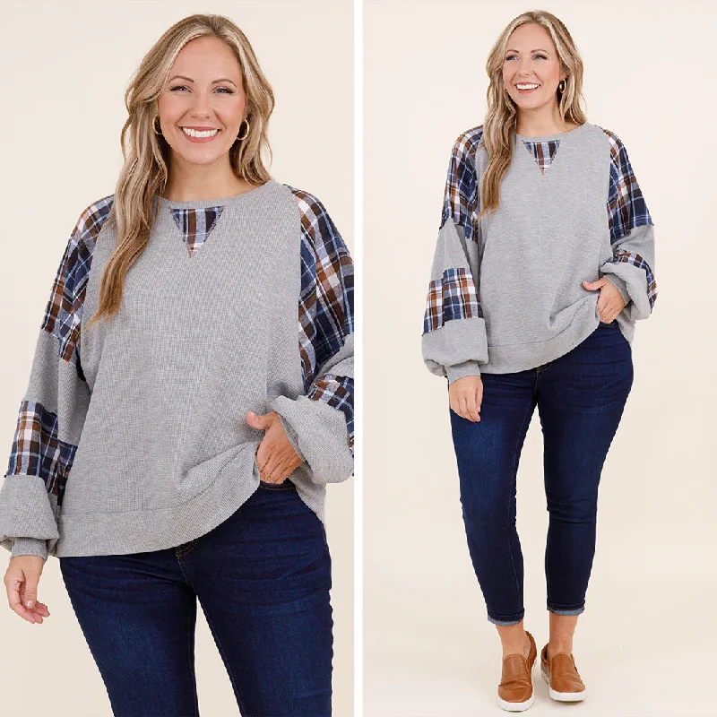 Age-reducing Style Open The Door For Me Top, Gray