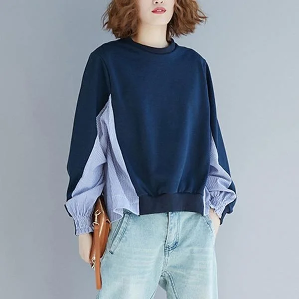 Relaxed Dresses Oversized Women Autumn Casual Sweatshirt  Patchwork Striped Loose Comfortable Female Pullovers Tops