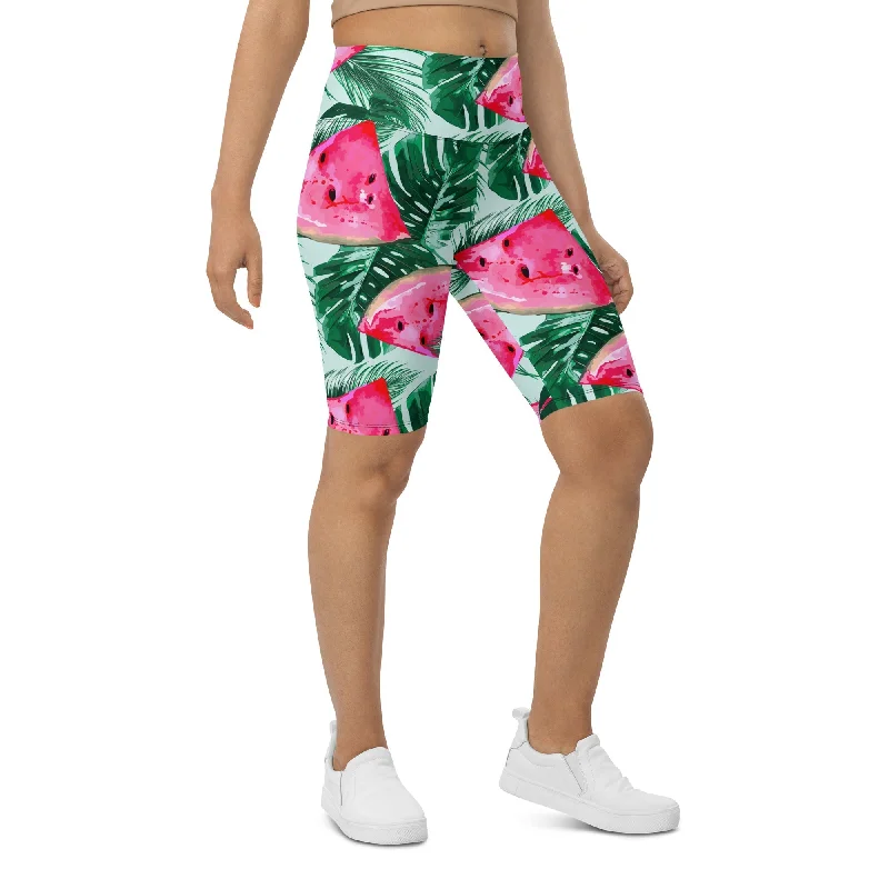Urban Style Palm Leaves & Watermelon Biker Shorts