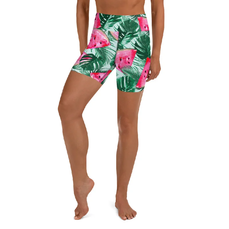 Light Layers Palm Leaves & Watermelon Yoga Shorts