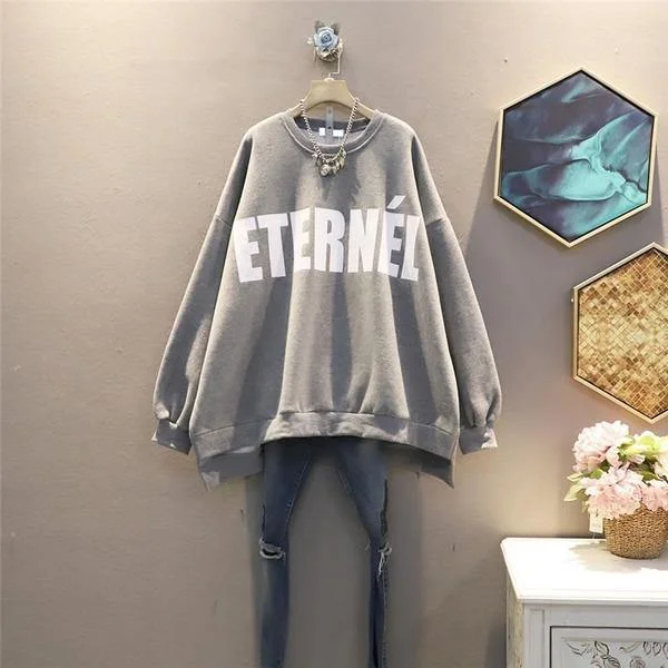 Trendy Items Patchwork Letter Print Pattern Sweatshirt Temperament All Match Sweatshirt