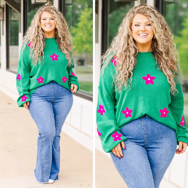 Minimalism Peony For Your Thoughts Sweater, Green