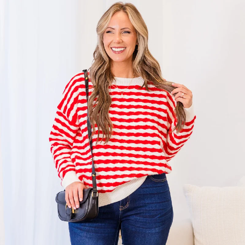 Soft Fabric Looks Peppermint Twist Sweater, Red-White