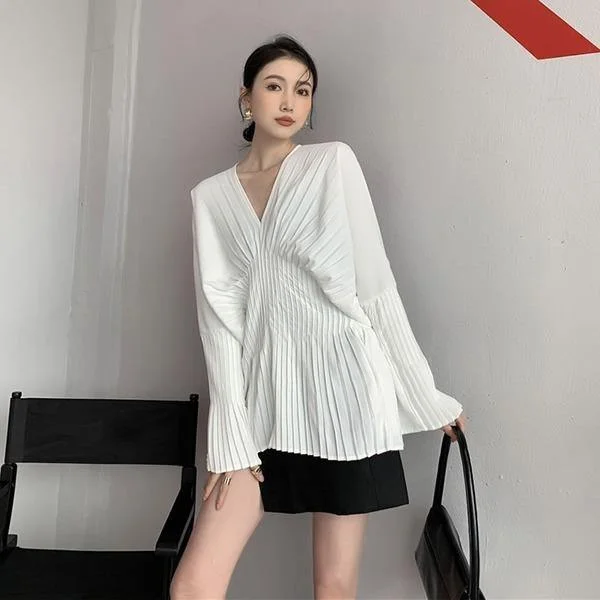 Classic Style Personality Trendy Dress Solid Color Pleated Simplicity Temperament All-match