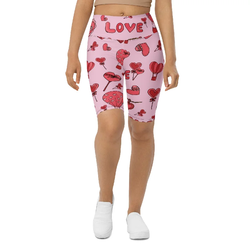 Innovative Design Pink Love Biker Shorts