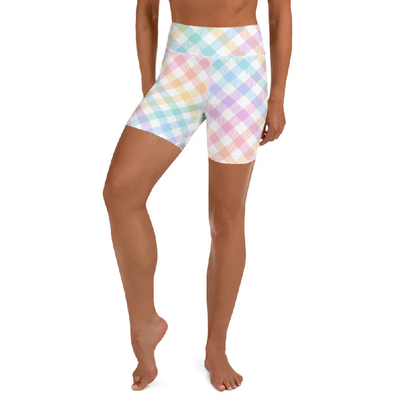 Soft Textures Plaid Easter Yoga Shorts