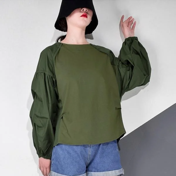 Wearable At Home Or Out Pleated T Shirt Fashion New Women Pullover Full Sleeve Small Fresh 2020 Winter Minority Casual Solid Color Tee Top