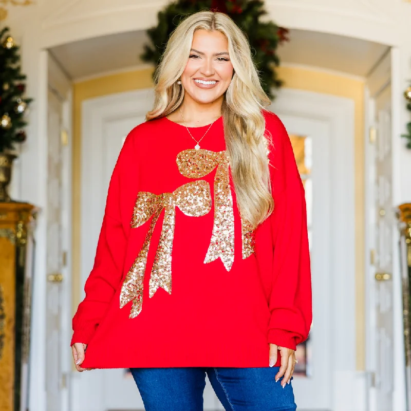Noble And Elegant Presents Beautifully Wrapped Sweater, Red