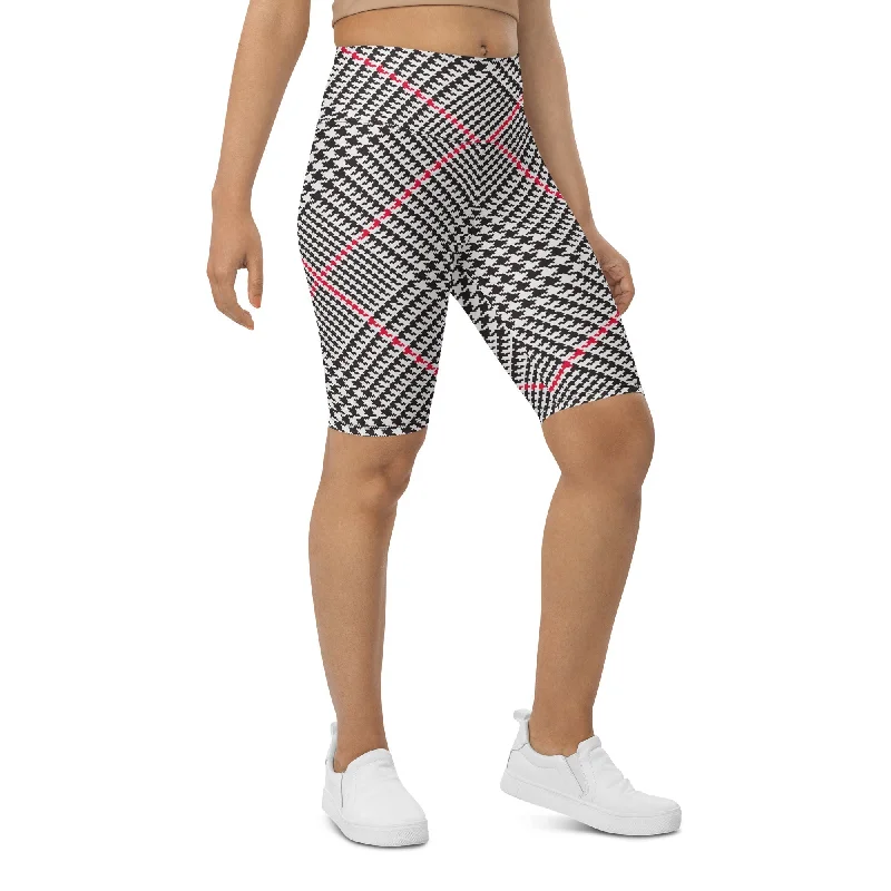 Minimal Style Red Houndstooth Plaid Biker Shorts