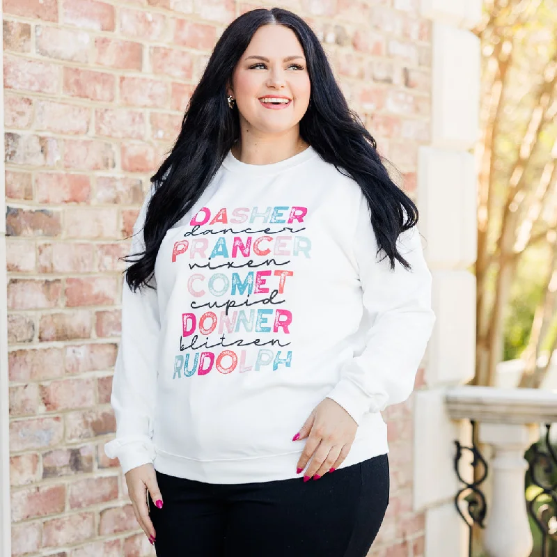 Relaxed Style Reindeer Pals Pullover, White