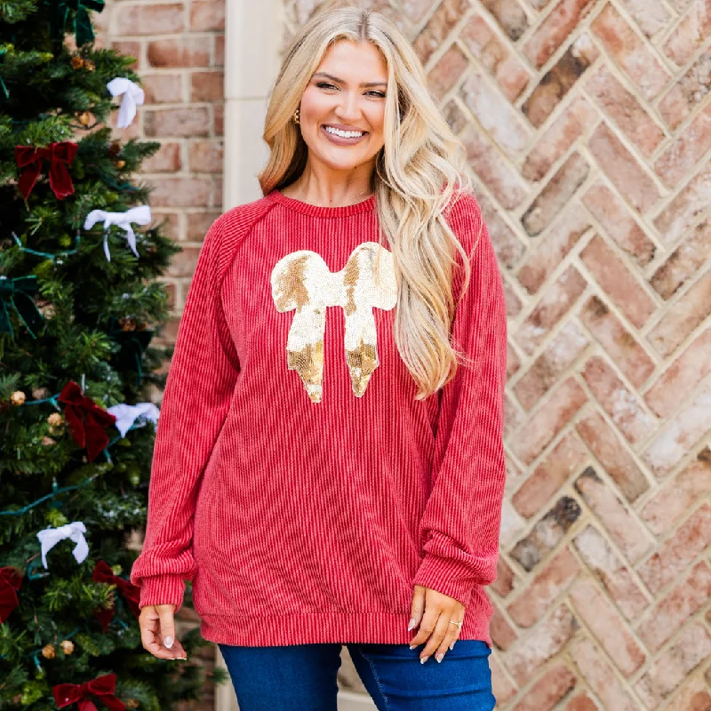 High-end Sense Ribbons And Romance Pullover, Red