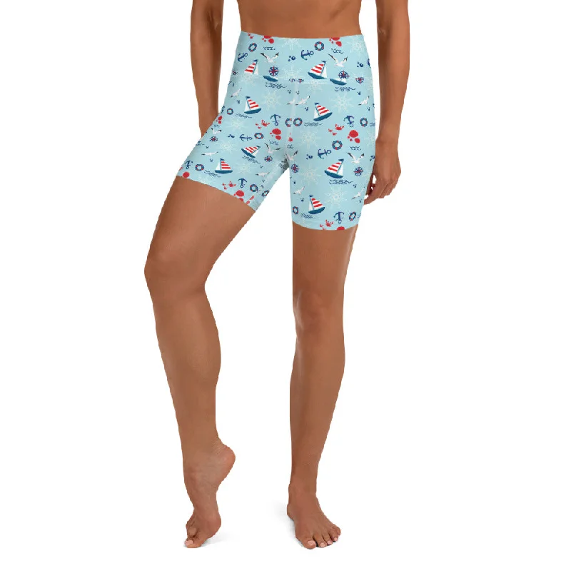 All-Day Wear Sailing Boats Yoga Shorts