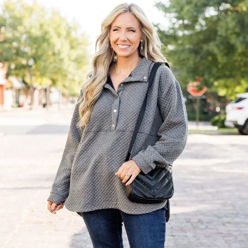 Fresh And Capable Snuggle Me Up Pullover, Charcoal Gray