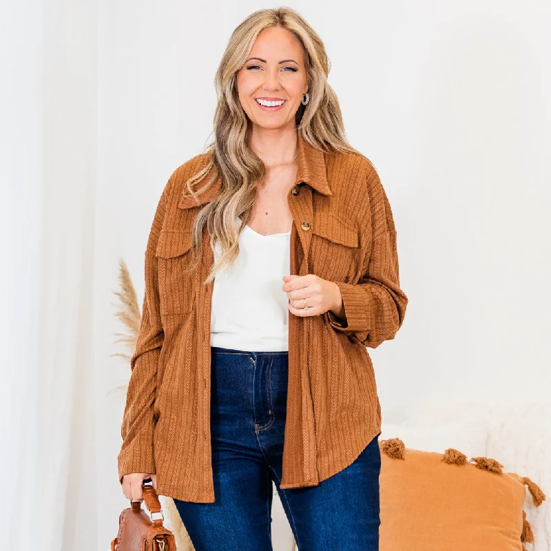 Cozy Fashion Trends Stars In Heaven Shacket, Brown