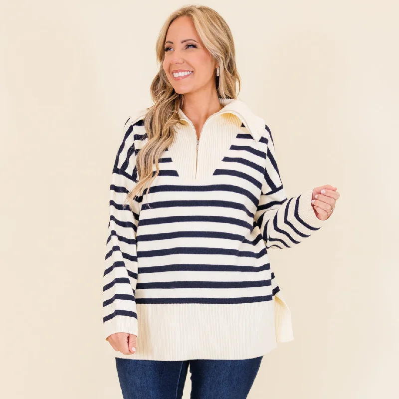 Breathable Comfort Sweet Stripes Sweater, Taupe
