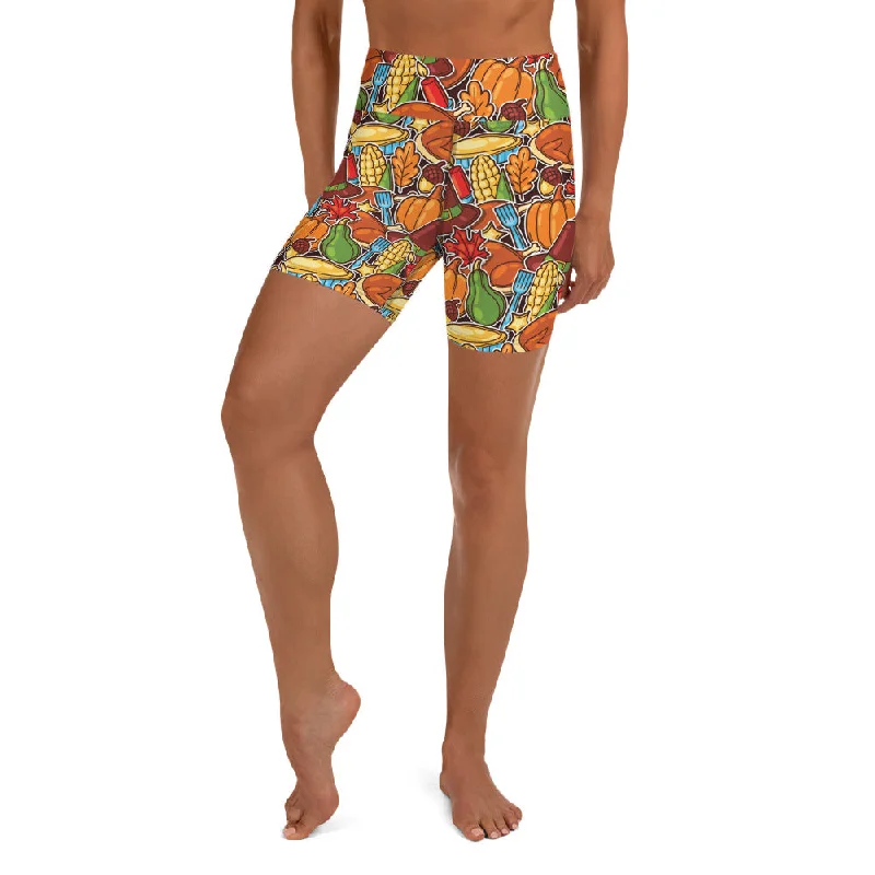 Sexy Fun Thanksgiving Celebration Yoga Shorts