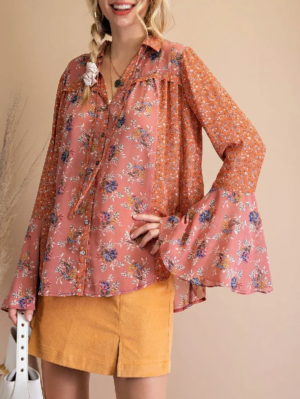 British Style This Is It Floral Bell Sleeve Top
