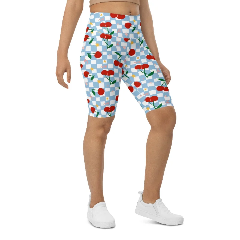 Classic Color Vintage Cherry Checkered Biker Shorts