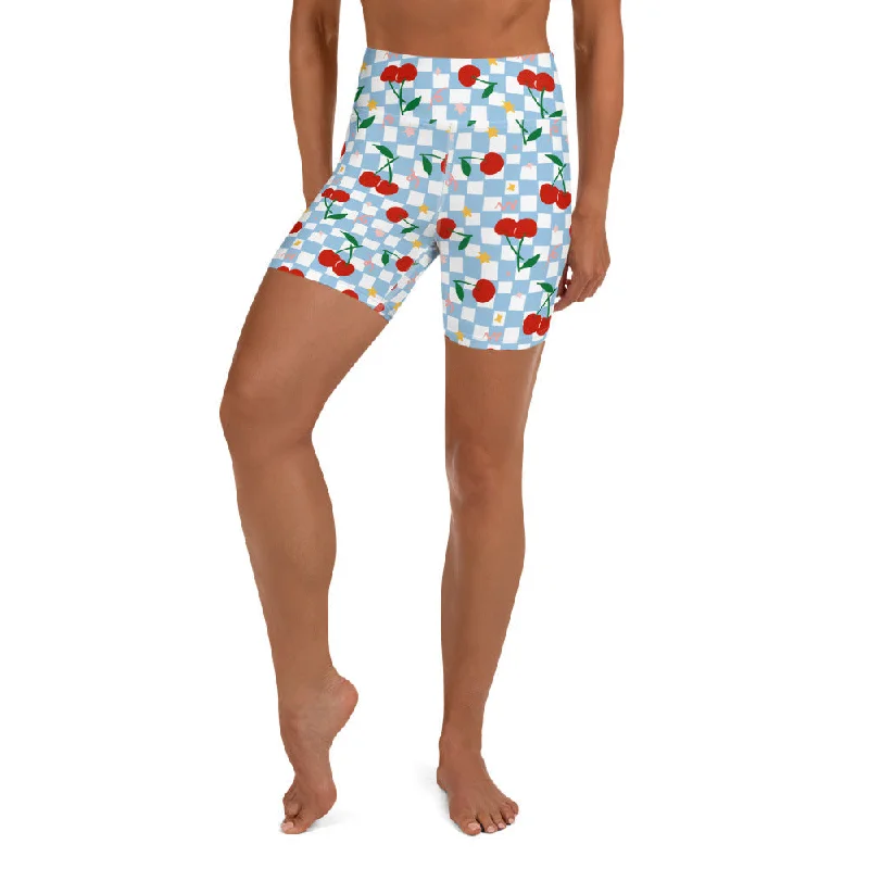 Cozy Chic Trends Vintage Cherry Checkered Yoga Shorts