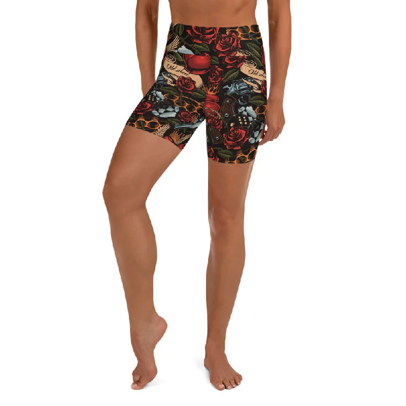 Moisture wicking Vintage Tattoos Yoga Shorts