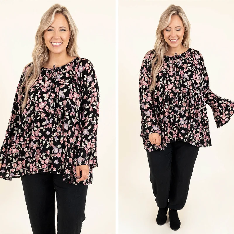 Fashionable In The Times Wandering In The Garden Top, Black