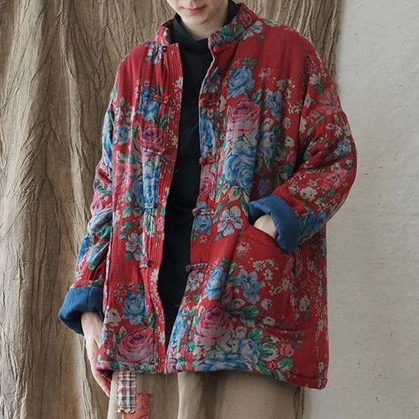 Soft Layers Winter Retro Print Loose Thickened Warm Cotton Parkas