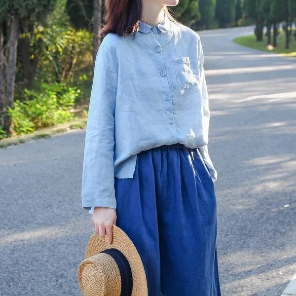Versatile Comfort Wear Women Loose Linen Irregular Length Blouse Shirt Ladies Vintage